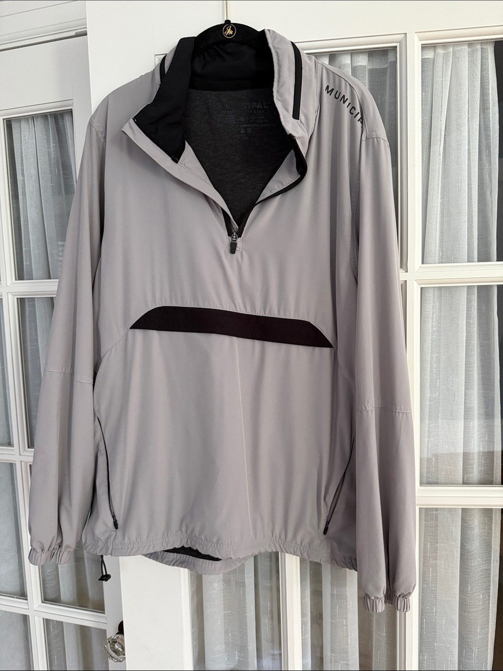 Municipal Gray and Black Half-Zip Windbreaker